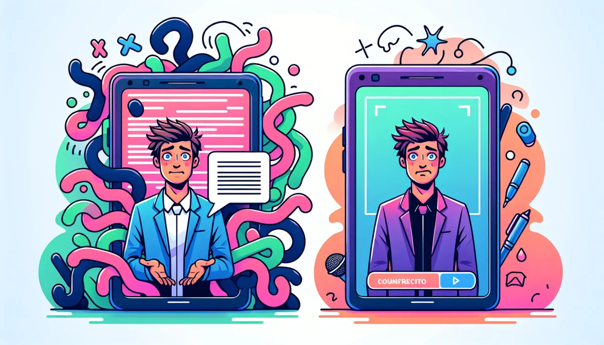 Comparação antes e depois de usar Instagram Teleprompter num Reels educativo de 60 segundos